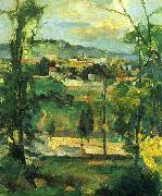 Paul Cezanne Dorf hinter den Baumen, Ile de France oil